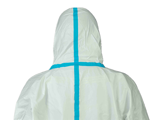 CAT-III Type 4B 5B 6B Disposable Coverall With Blue Tape And Elasticated Hood